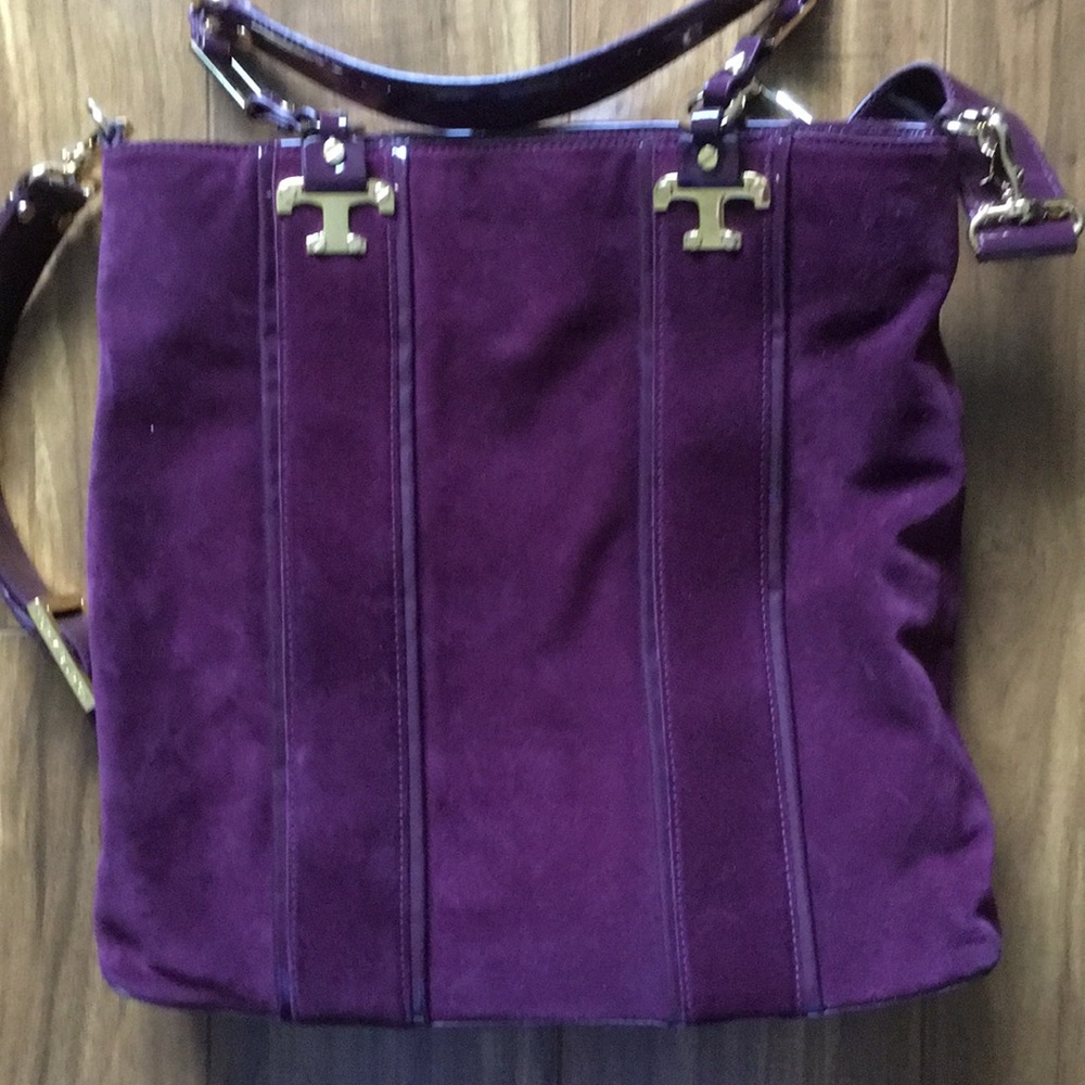 Tory Burch maroon suede bag with leather trim